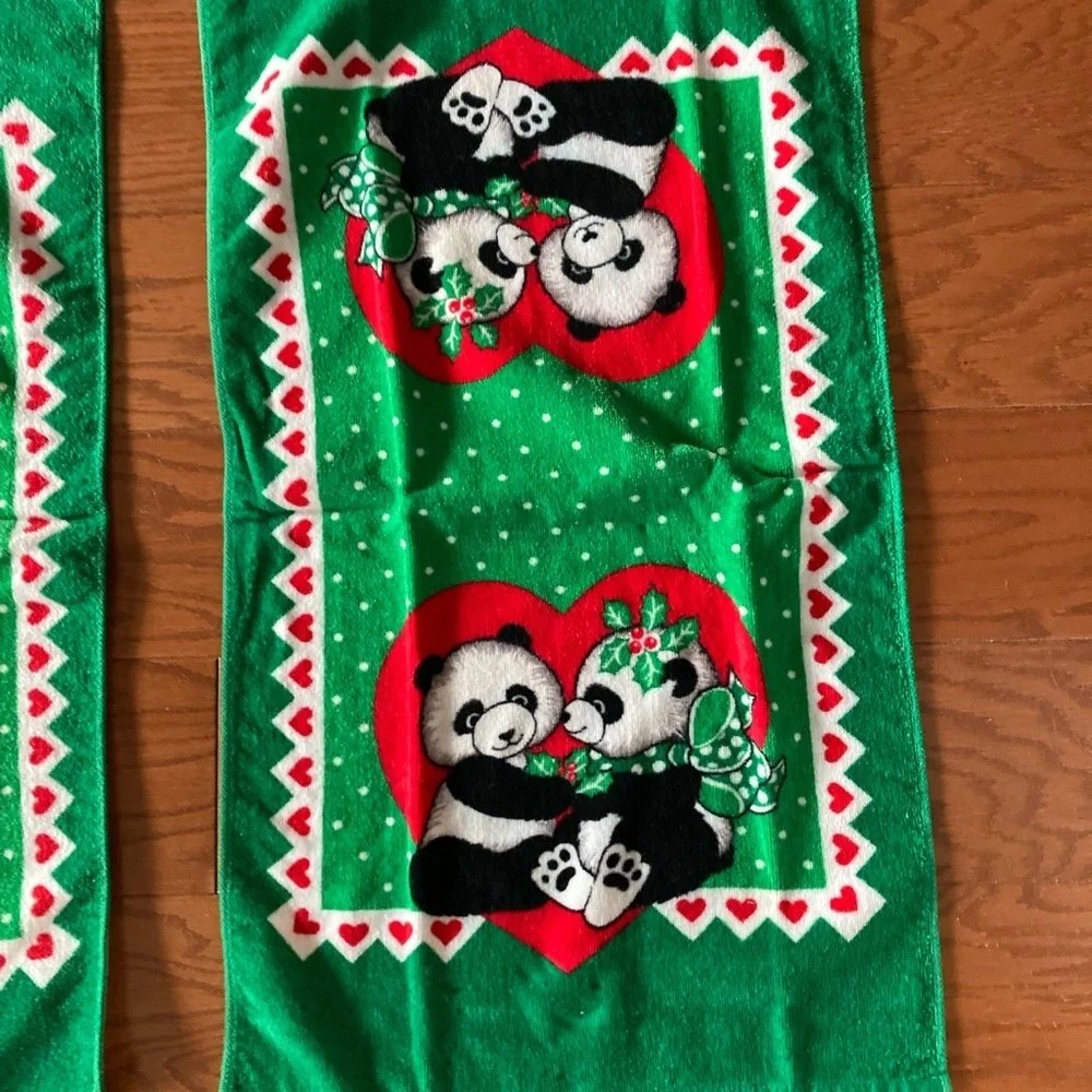 Vintage Franco Kitchen Towels Panda Bears Christmas made in Japan 1980’s